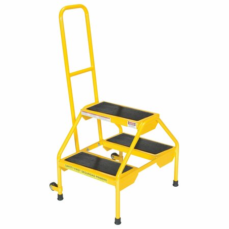 VESTIL Yellow Powder Coated Rolling Two Step Stepladder with Rubber Matting RLAD-2-Y